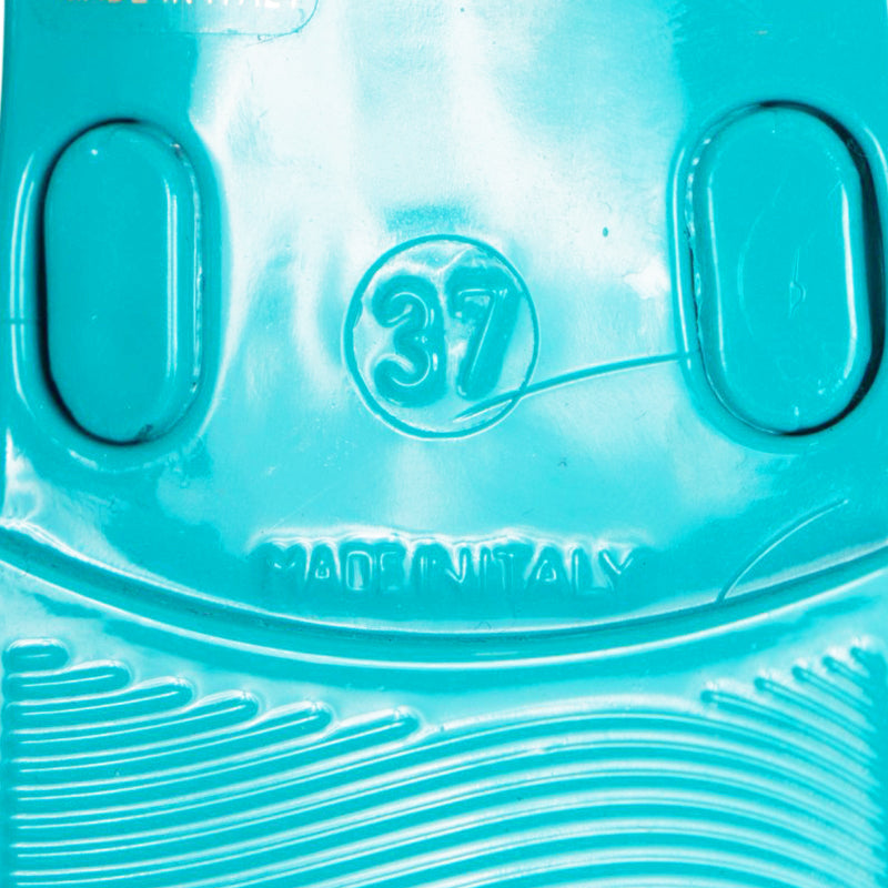 37 NEW $290 MCM Woman Ceramic Turquoise Blue LOGO Pool Slides SANDALS Made ITALY