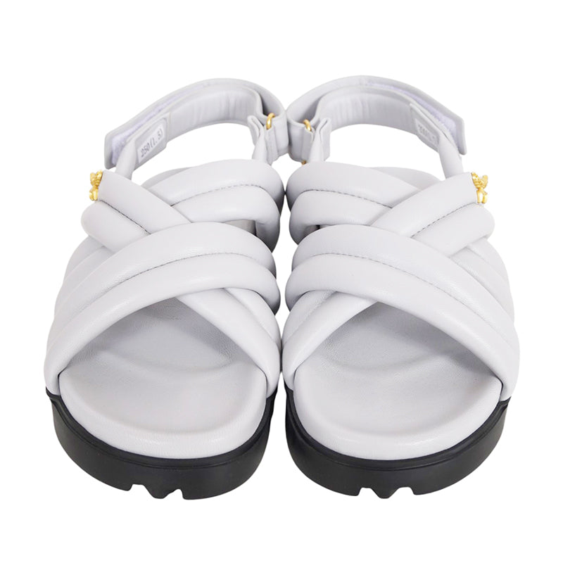 sz 37/38 NEW $630 MCM Munich to Mars 2024 Light Gray Lambskin Leather CROSS SANDALS