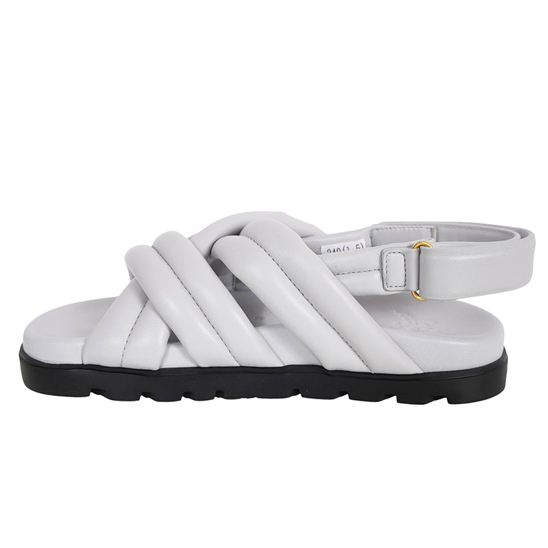 sz 37/38 NEW $630 MCM Munich to Mars 2024 Light Gray Lambskin Leather CROSS SANDALS
