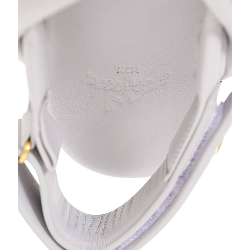sz 37/38 NEW $630 MCM Munich to Mars 2024 Light Gray Lambskin Leather CROSS SANDALS