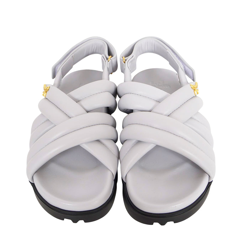 sz 37/38 NEW $630 MCM Munich to Mars 2024 Light Gray Lambskin Leather CROSS SANDALS
