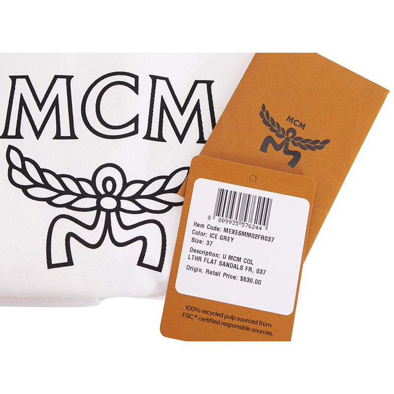 sz 37/38 NEW $630 MCM Munich to Mars 2024 Light Gray Lambskin Leather CROSS SANDALS