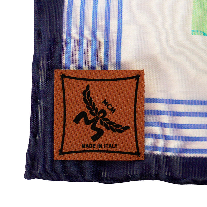 NEW $250 MCM Blue PALM TREE Monogram Print Cotton-Silk Bandana 26" Square SCARF