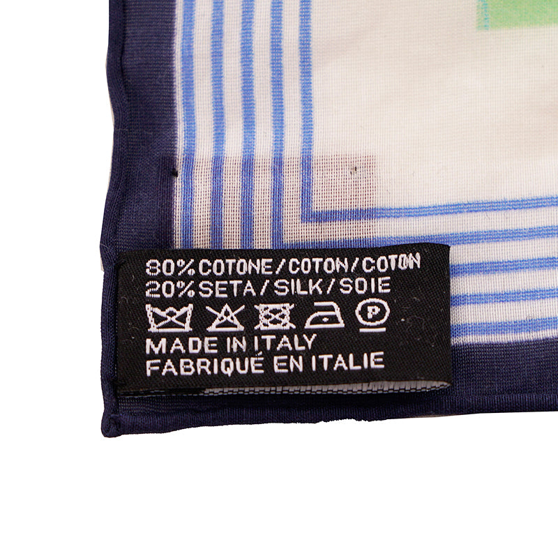 NEW $250 MCM Blue PALM TREE Monogram Print Cotton-Silk Bandana 26" Square SCARF