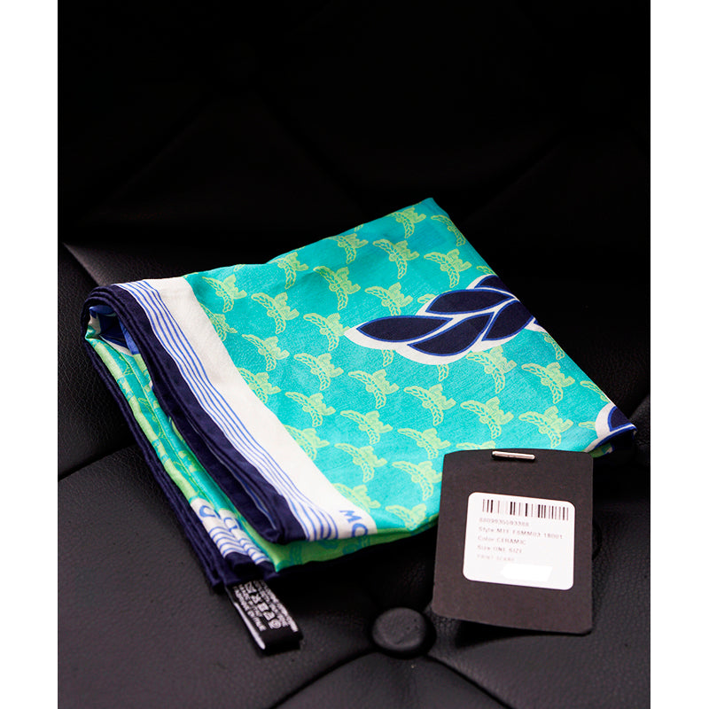 NEW $250 MCM Blue PALM TREE Monogram Print Cotton-Silk Bandana 26" Square SCARF