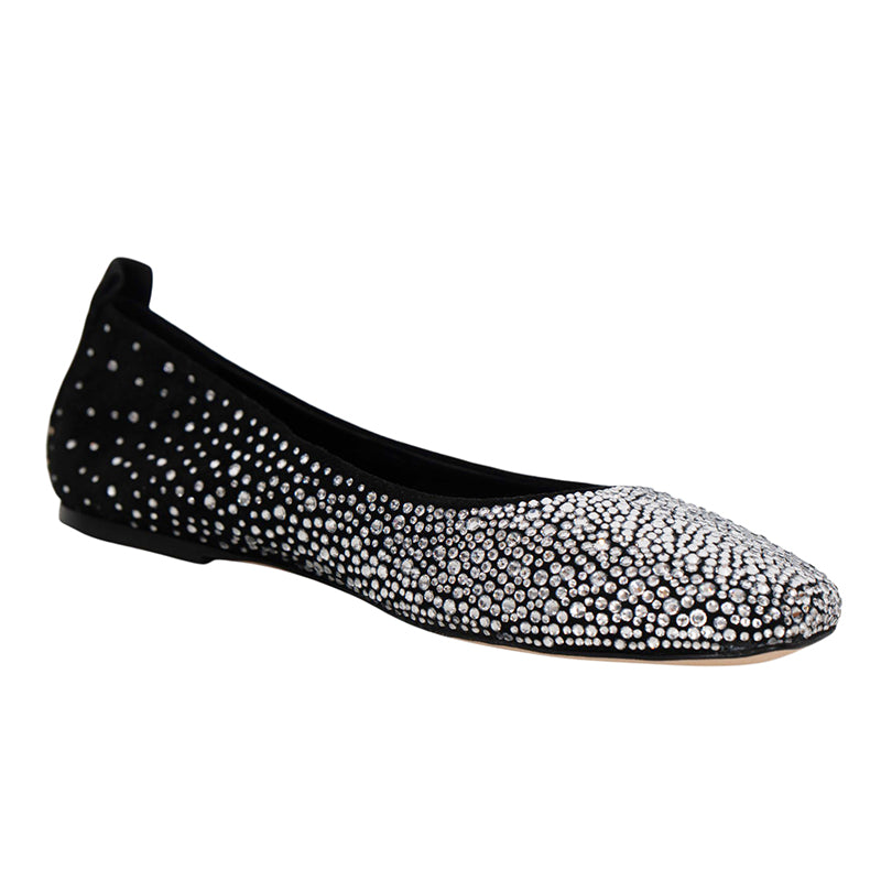 sz 37 NEW $690 MCM Munich to Mars 2024 Black Suede CRYSTAL GRADIENT BALLET FLATS