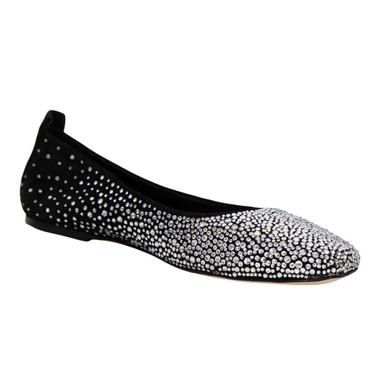 sz 37 NEW $690 MCM Munich to Mars 2024 Black Suede CRYSTAL GRADIENT BALLET FLATS