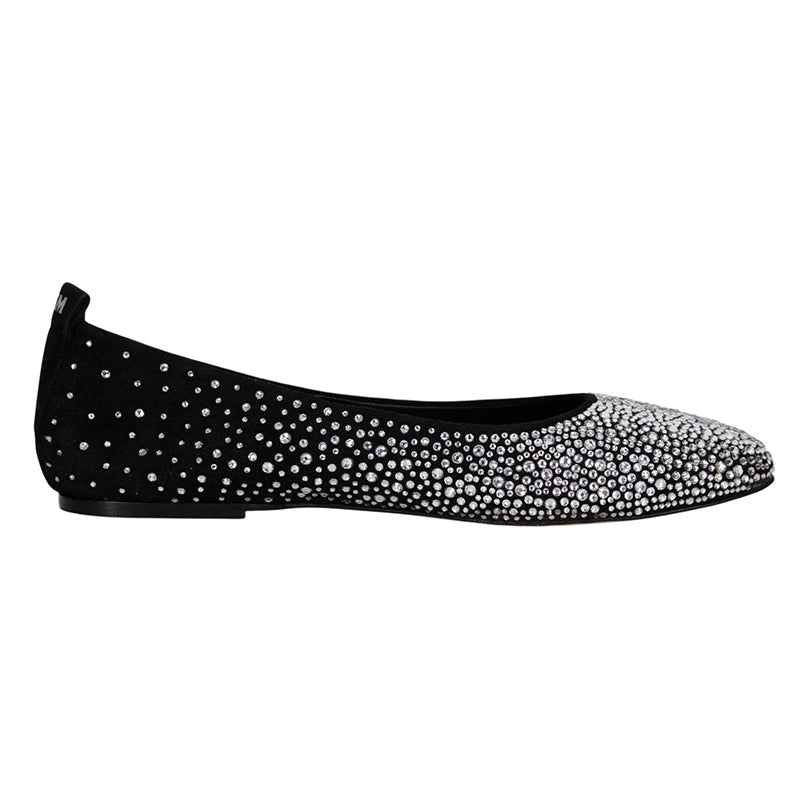 sz 37 NEW $690 MCM Munich to Mars 2024 Black Suede CRYSTAL GRADIENT BALLET FLATS