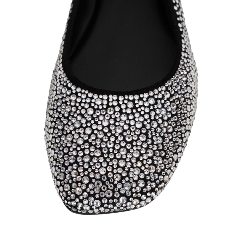 sz 37 NEW $690 MCM Munich to Mars 2024 Black Suede CRYSTAL GRADIENT BALLET FLATS