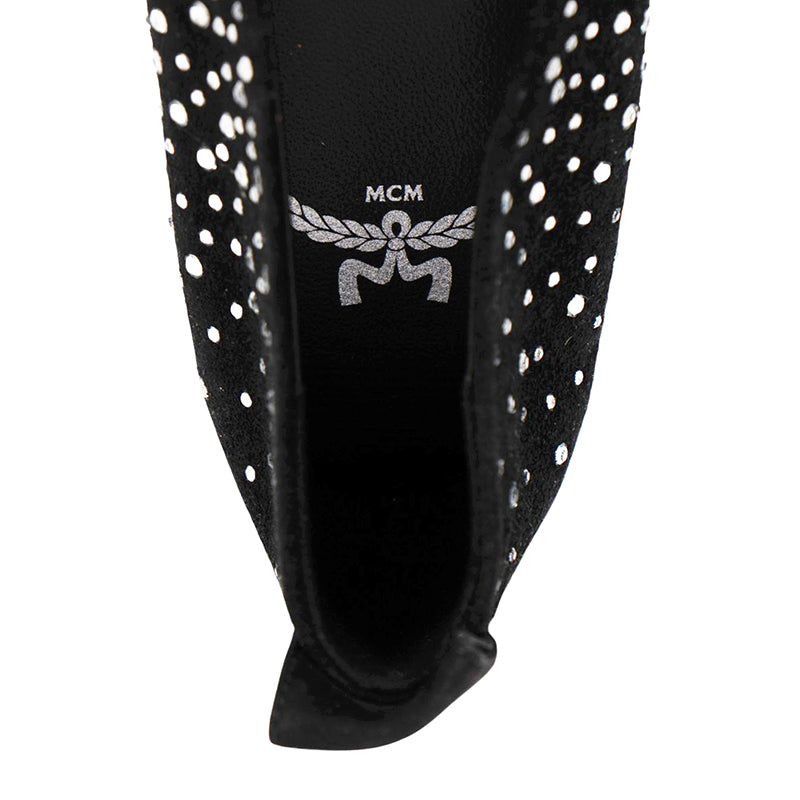 sz 37 NEW $690 MCM Munich to Mars 2024 Black Suede CRYSTAL GRADIENT BALLET FLATS