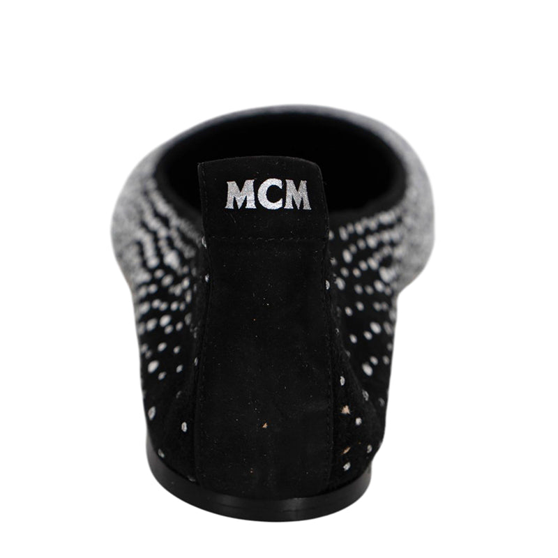 sz 37 NEW $690 MCM Munich to Mars 2024 Black Suede CRYSTAL GRADIENT BALLET FLATS