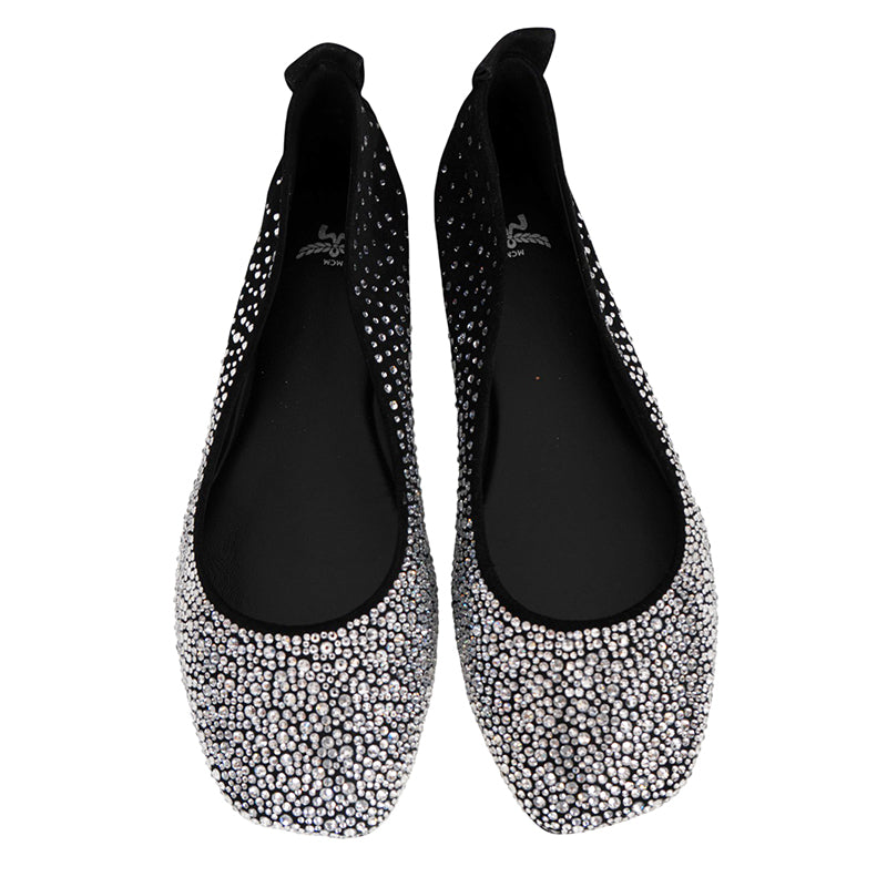 sz 37 NEW $690 MCM Munich to Mars 2024 Black Suede CRYSTAL GRADIENT BALLET FLATS