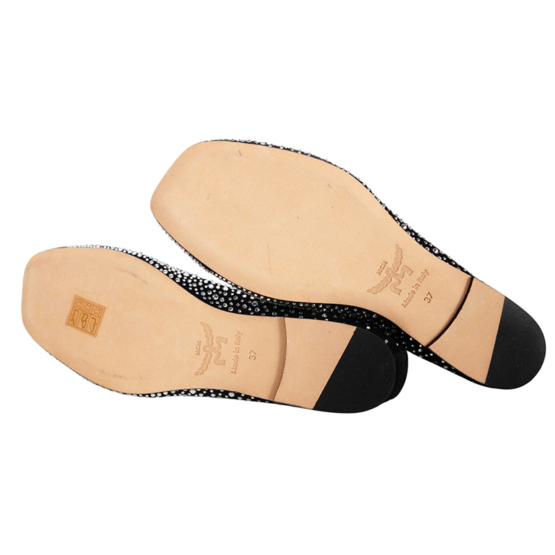 sz 37 NEW $690 MCM Munich to Mars 2024 Black Suede CRYSTAL GRADIENT BALLET FLATS