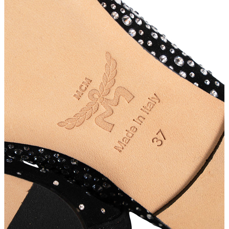 sz 37 NEW $690 MCM Munich to Mars 2024 Black Suede CRYSTAL GRADIENT BALLET FLATS