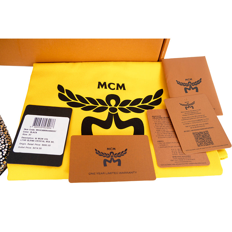 sz 37 NEW $690 MCM Munich to Mars 2024 Black Suede CRYSTAL GRADIENT BALLET FLATS