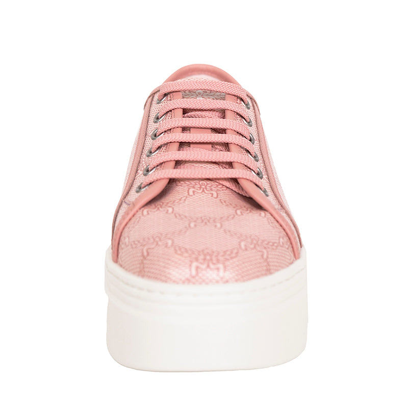 38/39 NEW $490 MCM Woman's PINK MONOGRAM Coated Canvas Skyward PLATFORM SNEAKERS