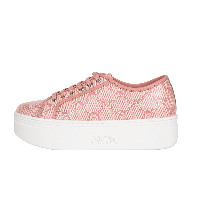 38/39 NEW $490 MCM Woman's PINK MONOGRAM Coated Canvas Skyward PLATFORM SNEAKERS