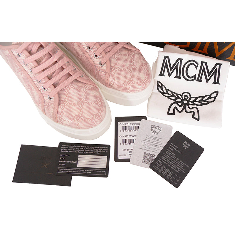 38/39 NEW $490 MCM Woman's PINK MONOGRAM Coated Canvas Skyward PLATFORM SNEAKERS