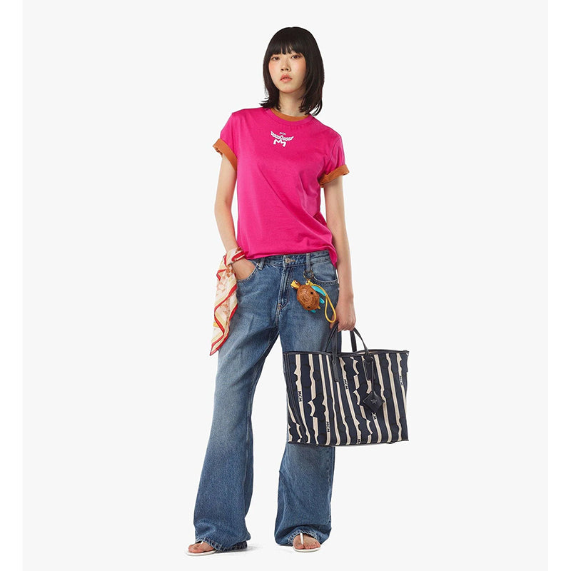 NEW $780 MCM Navy Beach Club Stripe CLOWN FISH Canvas AREN SHOPPER TOTE BAG NWT