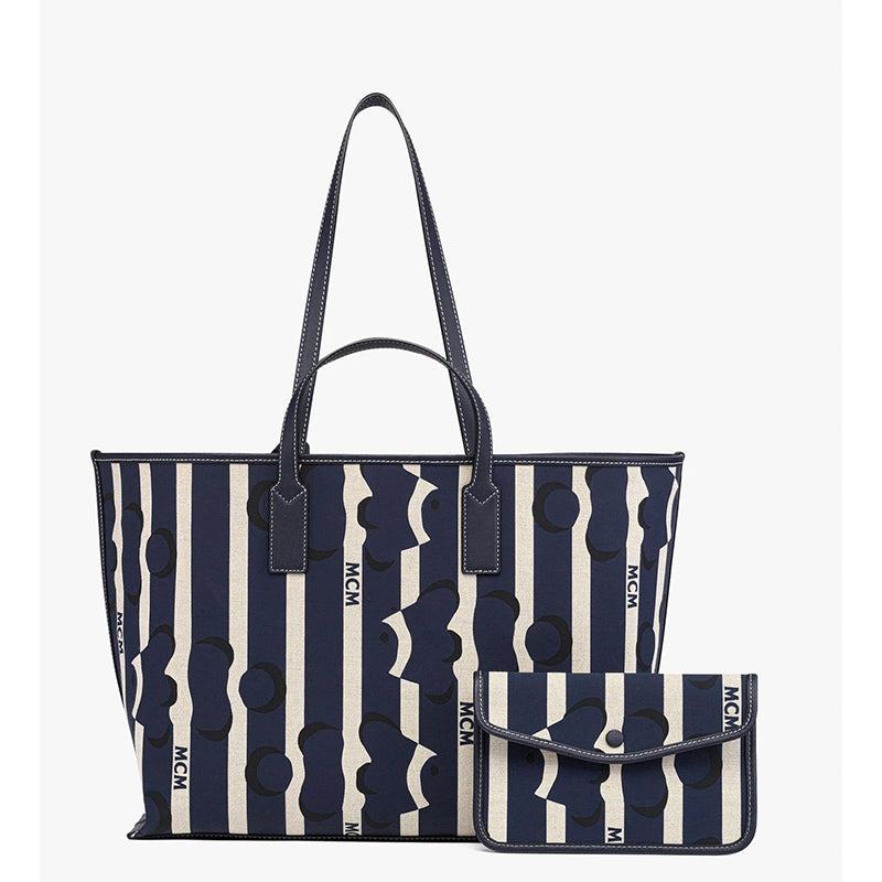 NEW $780 MCM Navy Beach Club Stripe CLOWN FISH Canvas AREN SHOPPER TOTE BAG NWT