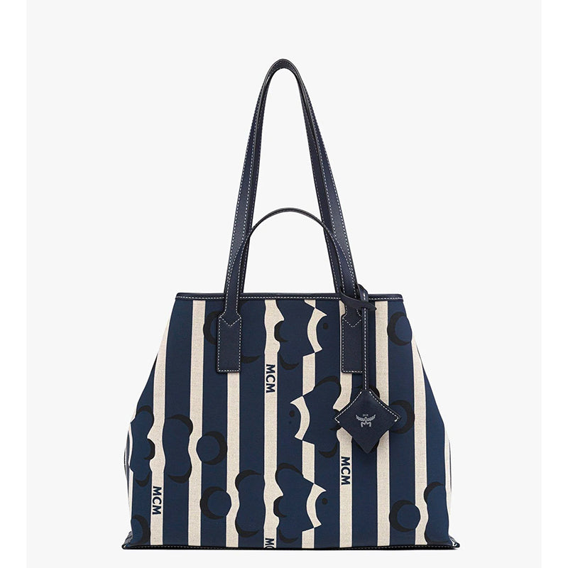 NEW $780 MCM Navy Beach Club Stripe CLOWN FISH Canvas AREN SHOPPER TOTE BAG NWT