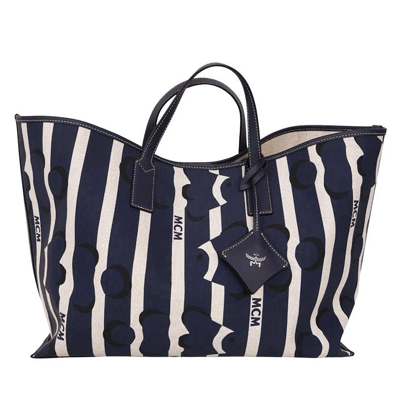 NEW $780 MCM Navy Beach Club Stripe CLOWN FISH Canvas AREN SHOPPER TOTE BAG NWT