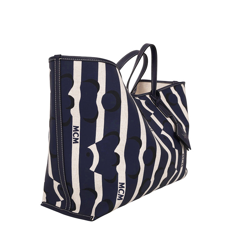 NEW $780 MCM Navy Beach Club Stripe CLOWN FISH Canvas AREN SHOPPER TOTE BAG NWT