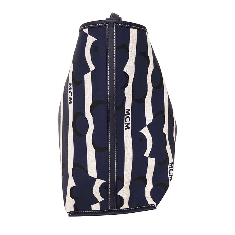 NEW $780 MCM Navy Beach Club Stripe CLOWN FISH Canvas AREN SHOPPER TOTE BAG NWT