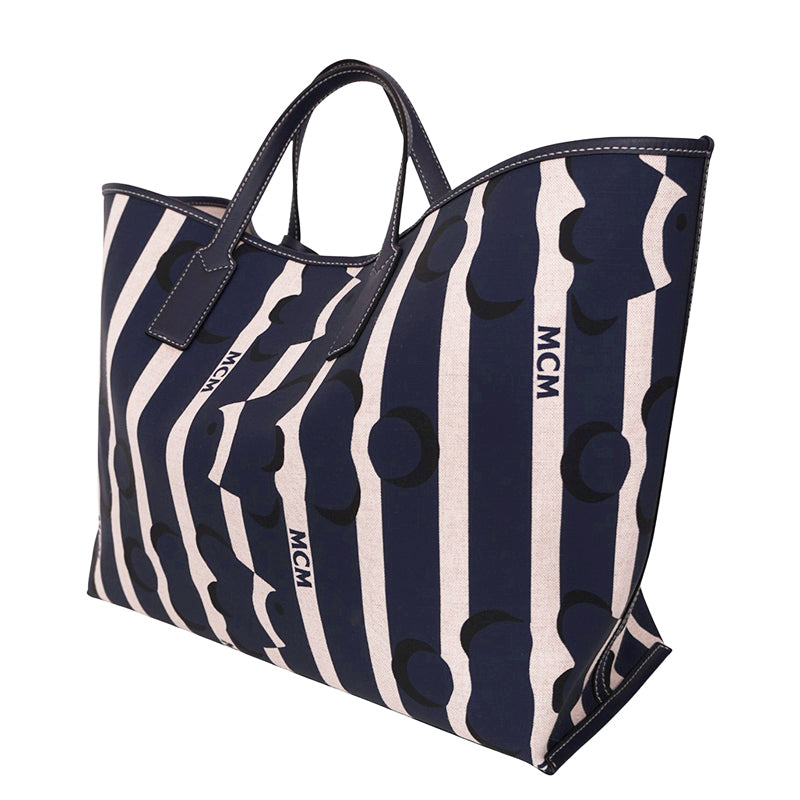 NEW $780 MCM Navy Beach Club Stripe CLOWN FISH Canvas AREN SHOPPER TOTE BAG NWT