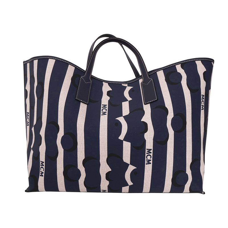 NEW $780 MCM Navy Beach Club Stripe CLOWN FISH Canvas AREN SHOPPER TOTE BAG NWT