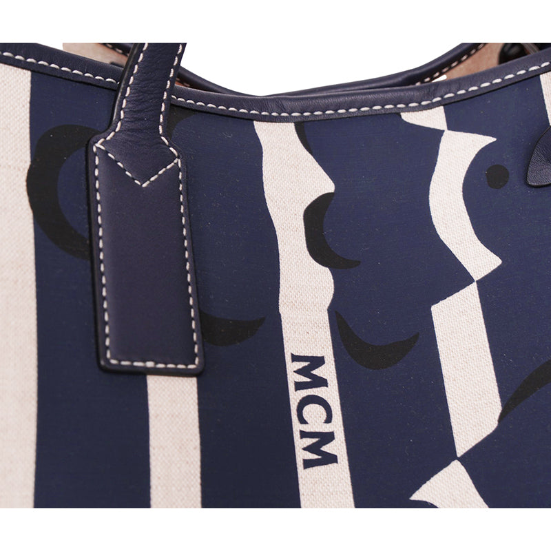 NEW $780 MCM Navy Beach Club Stripe CLOWN FISH Canvas AREN SHOPPER TOTE BAG NWT