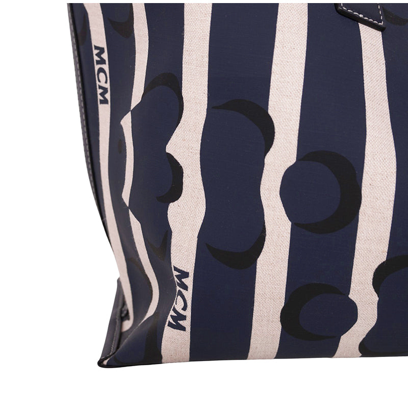 NEW $780 MCM Navy Beach Club Stripe CLOWN FISH Canvas AREN SHOPPER TOTE BAG NWT