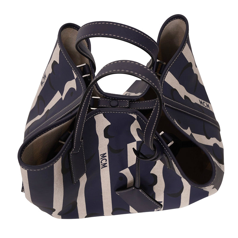 NEW $780 MCM Navy Beach Club Stripe CLOWN FISH Canvas AREN SHOPPER TOTE BAG NWT