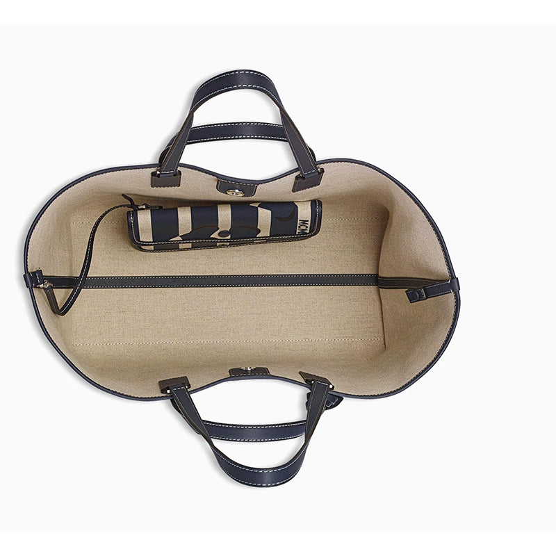 NEW $780 MCM Navy Beach Club Stripe CLOWN FISH Canvas AREN SHOPPER TOTE BAG NWT