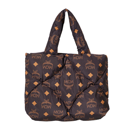 NEW $890 MCM Black LOGO Monogram Maxi Munchen QUILTED Nylon PUFFER TOTE BAG NWT