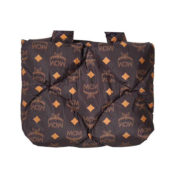 NEW $890 MCM Black LOGO Monogram Maxi Munchen QUILTED Nylon PUFFER TOTE BAG NWT