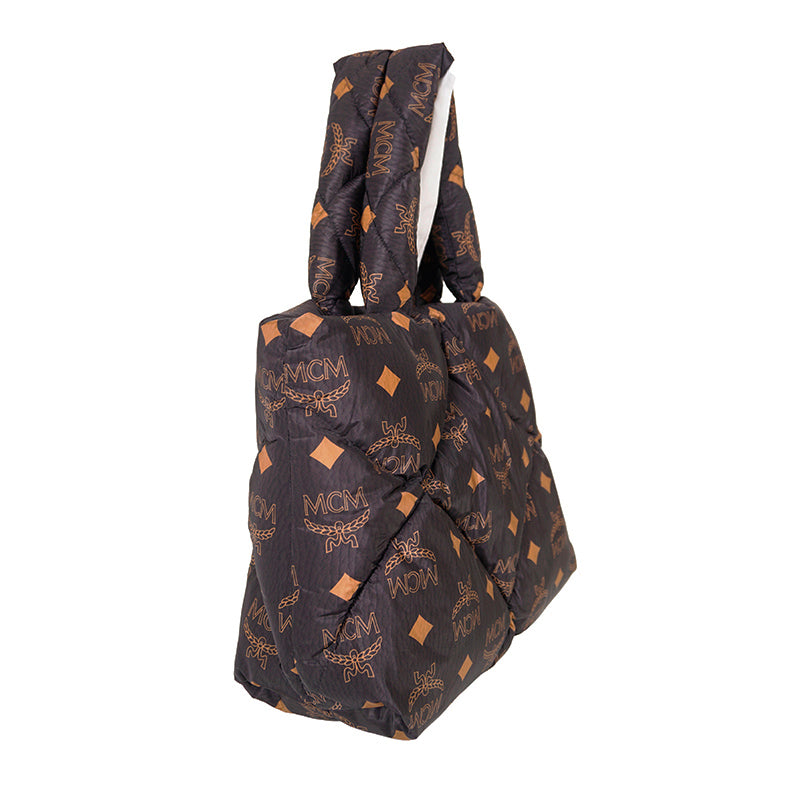 NEW $890 MCM Black LOGO Monogram Maxi Munchen QUILTED Nylon PUFFER TOTE BAG NWT