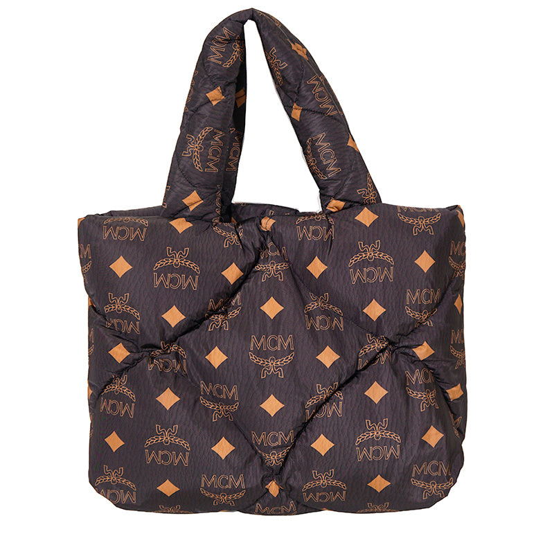 NEW $890 MCM Black LOGO Monogram Maxi Munchen QUILTED Nylon PUFFER TOTE BAG NWT