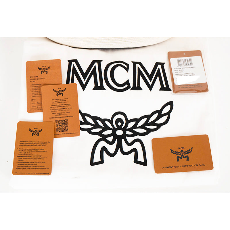 NEW $1450 MCM Natural Cotton Linen Canvas & Black Leather LARGE HIMMEL TOTE BAG