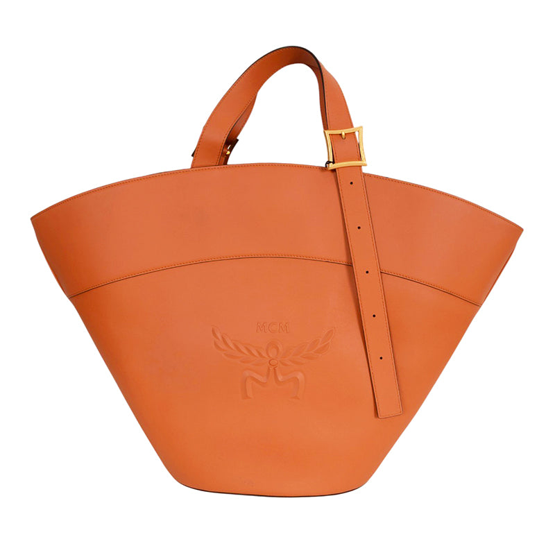 NEW $1790 MCM RUNWAY 2024 Cognac SPANISH NAPPA LEATHER Large HIMMEL TOTE BAG NWT
