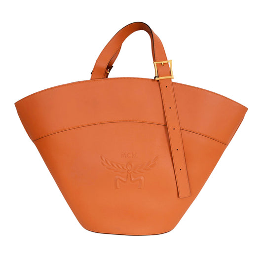 NEW $1790 MCM RUNWAY 2024 Cognac SPANISH NAPPA LEATHER Large HIMMEL TOTE BAG NWT