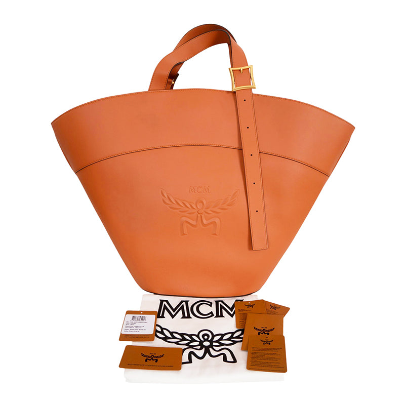 NEW $1790 MCM RUNWAY 2024 Cognac SPANISH NAPPA LEATHER Large HIMMEL TOTE BAG NWT