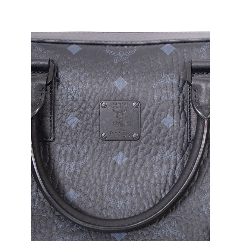 NEW $890 MCM Black Gray COATED CANVAS Klassik Visetos Briefcase BAG w/ STRAP