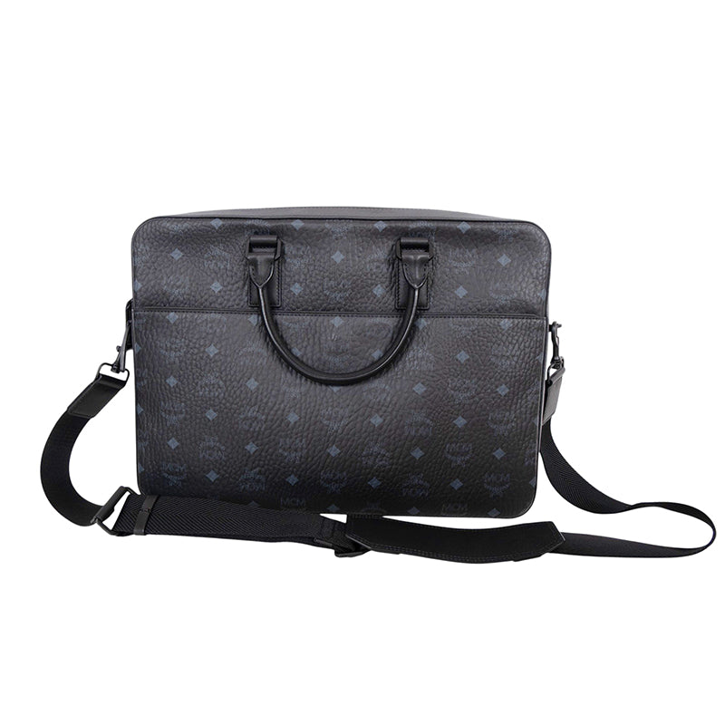 NEW $890 MCM Black Gray COATED CANVAS Klassik Visetos Briefcase BAG w/ STRAP