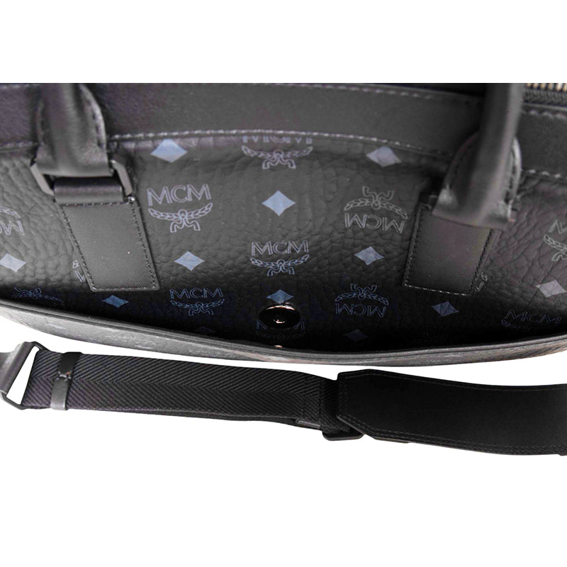 NEW $890 MCM Black Gray COATED CANVAS Klassik Visetos Briefcase BAG w/ STRAP