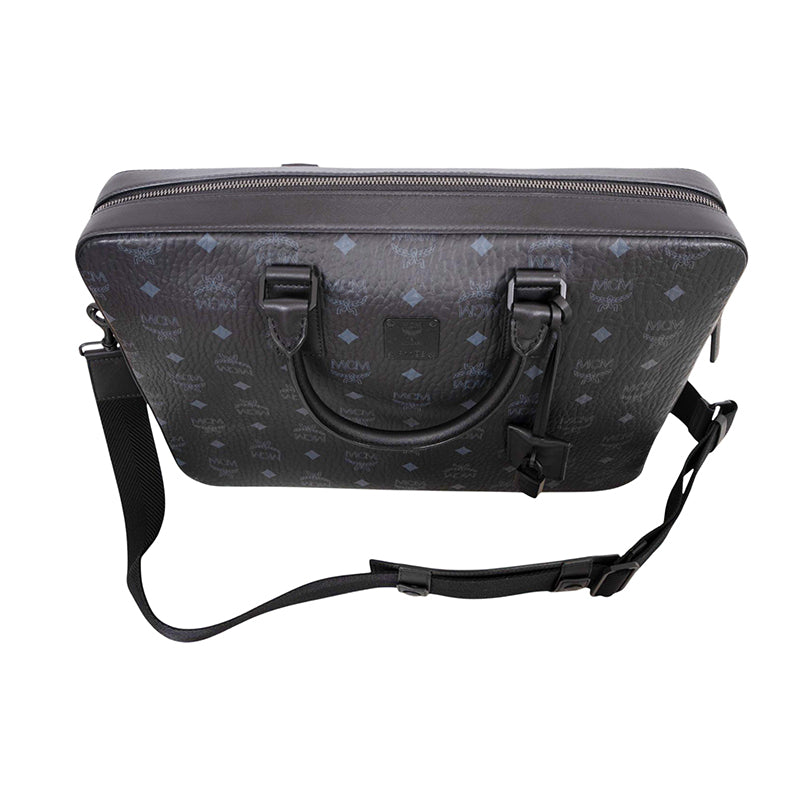 NEW $890 MCM Black Gray COATED CANVAS Klassik Visetos Briefcase BAG w/ STRAP