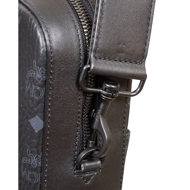 NEW $890 MCM Black Gray COATED CANVAS Klassik Visetos Briefcase BAG w/ STRAP