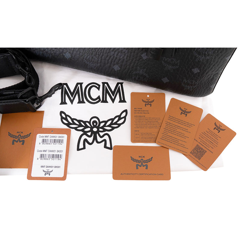 NEW $890 MCM Black Gray COATED CANVAS Klassik Visetos Briefcase BAG w/ STRAP