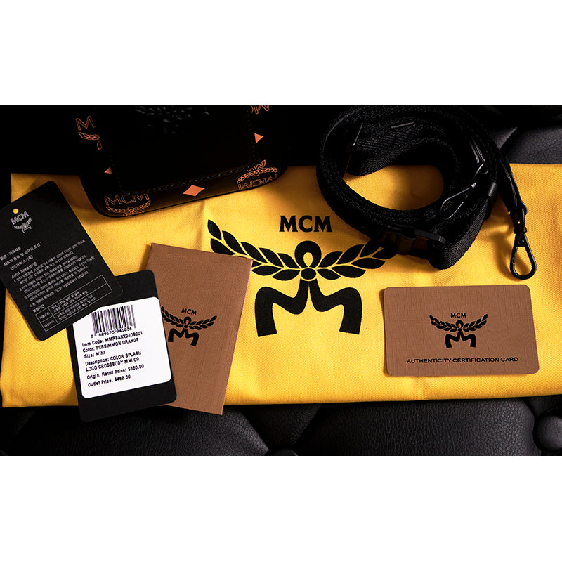 NEW $660 MCM Black Orange Vallarta COLOR SPLASH Monogram Logo Crossbody BAG NWT