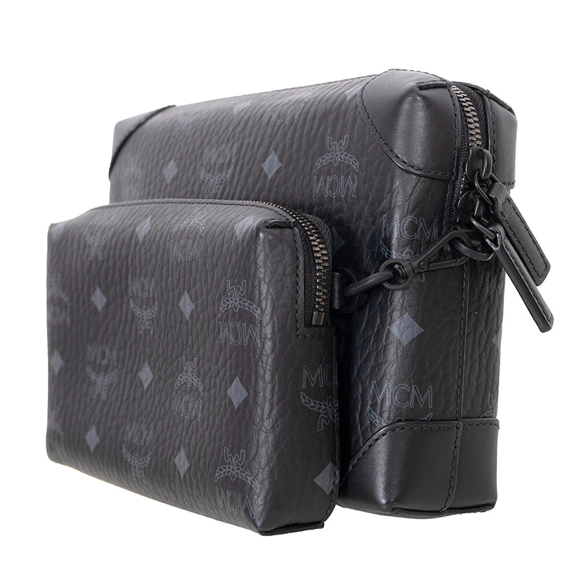 NEW $980 MCM Black Visetos Logo Klassik SET 3 MULTIFUNCTION Trio CROSSBODY BAG